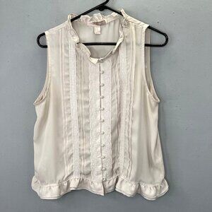 Forever 21 Contemporary Blouse Top M Cream Lace Peplum Ruffle Boho Romantic